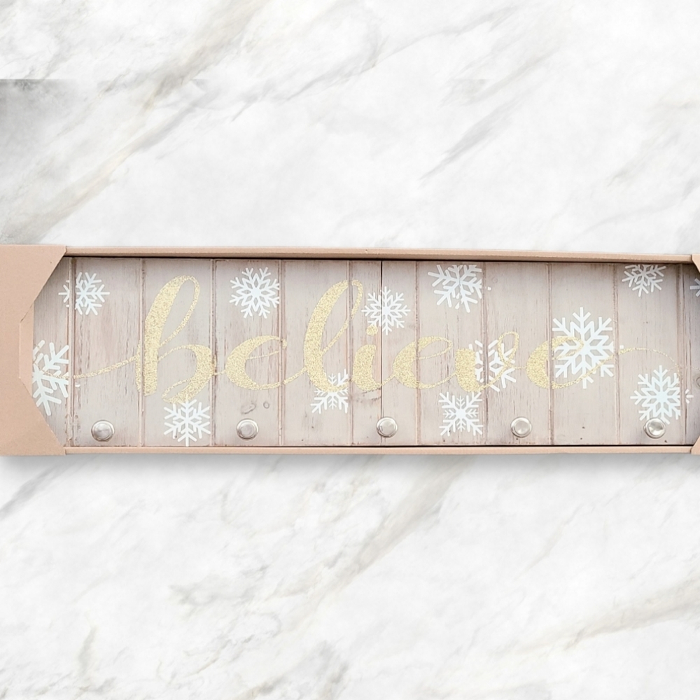 Kirklands Believe Wooden Mantel Stocking H… - Picture 2 of 5